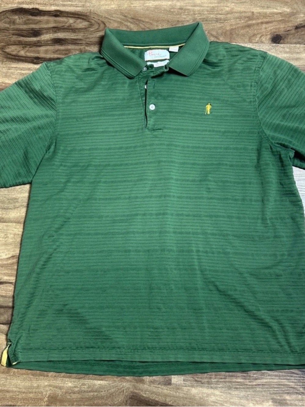 Payne Stewart Green Stripe Polo with Yellow Logo